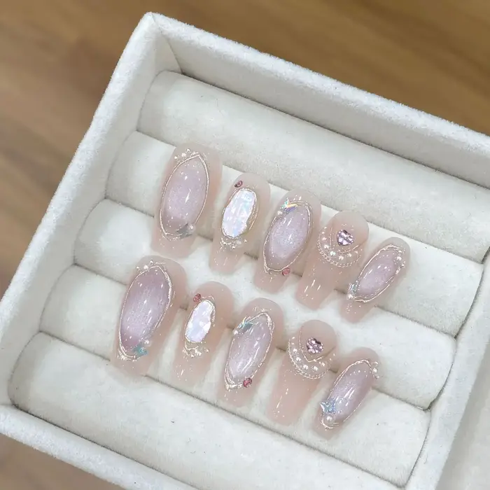 10 pièces presse à la main sur les ongles longs Ballet bleu faux ongles avec 3D océan lune strass co