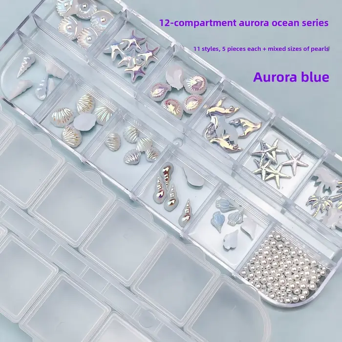 Kit de Nail Art Série Océan 2026 : Strass en Résine Effet Coquille d'Aurora et Queue de Sirène pour 