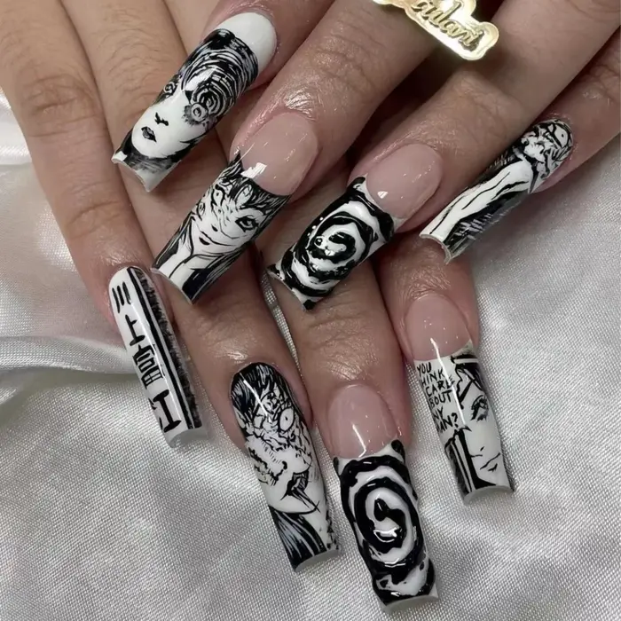 24 pièces horreur bande dessinée Halloween faux ongles Tomie presse
