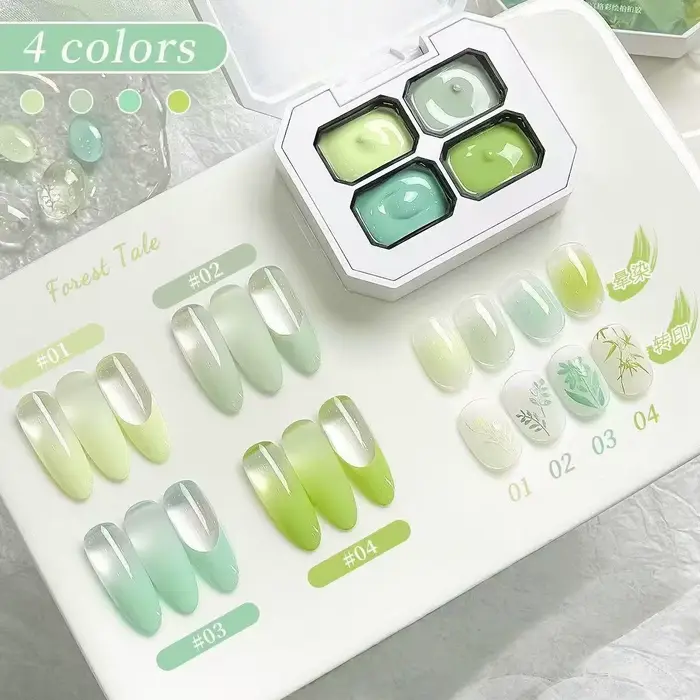 Gel à ongles quatre couleurs pour le printemps et l'été, idéal pour le dégradé et la peinture. Sécha