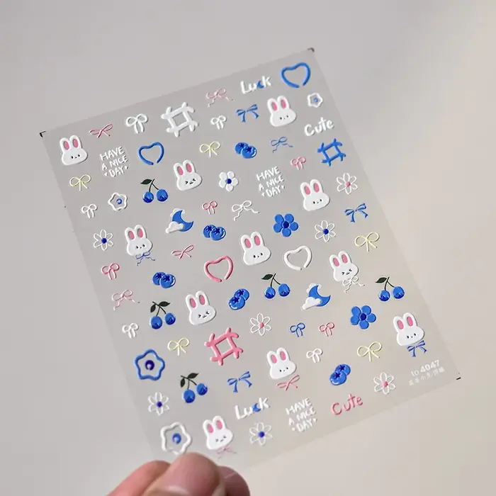 Autocollants pour ongles lapin 5D Kawaii