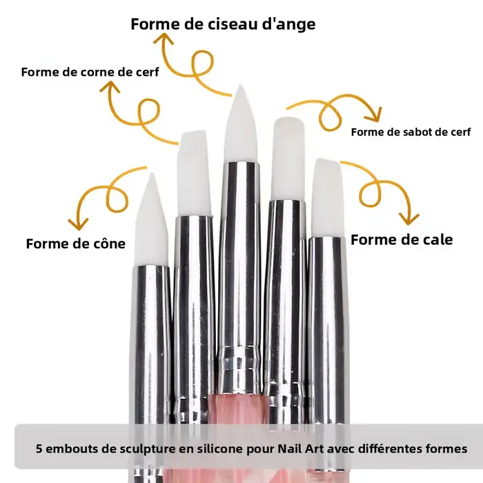 5 pièces 2 voies Nail Art acrylique Silicone pointe fleur stylo à ongles en acier inoxydable outils de pointage marbré peinture stylos