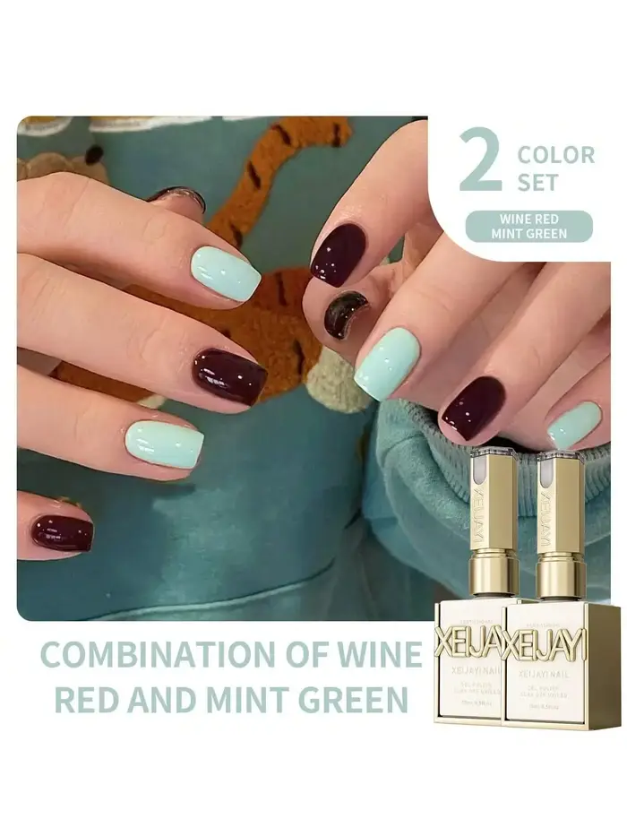 2025 printemps/été Viral vin rouge et vert menthe Mini Duo-ensemble de vernis Gel UV tendance éclaircissant pour les Salons de manucure