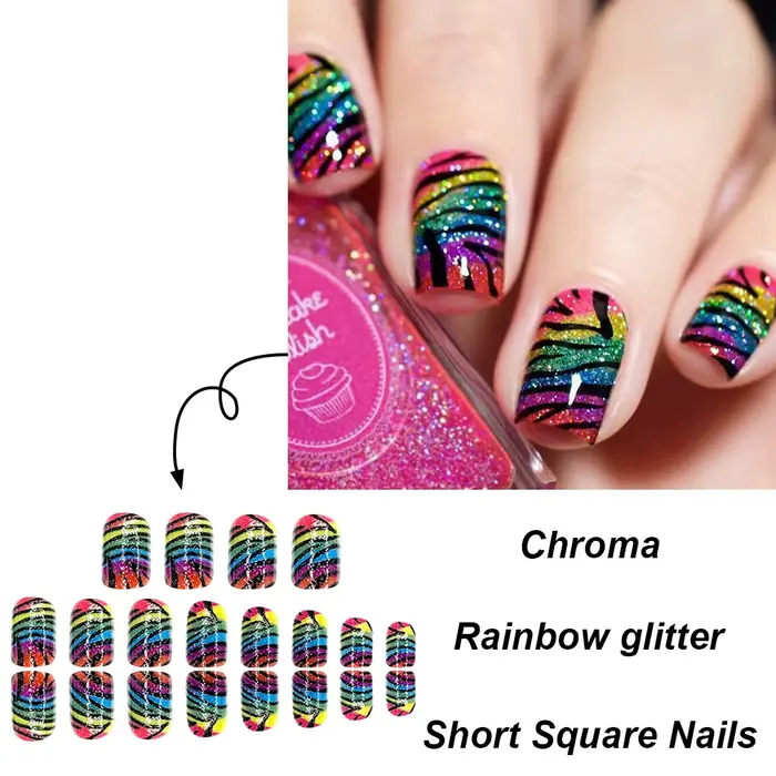 24 faux ongles français imprimés léopard colorés