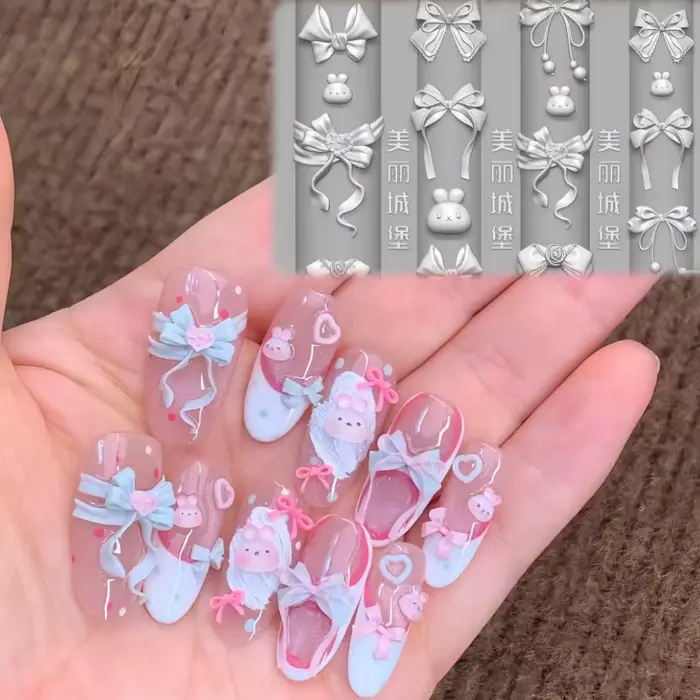 Moule 3D Transparent en Silicone pour Nail Art, 1 pièce, lapin de dessin animé mignon, conception de