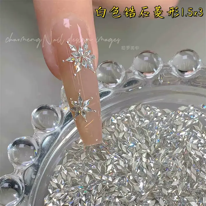 100 pièces glace-Transparent Mini étincelle Nail Art strass 1.5x3mm oeil de cheval/losange 3D paillettes ongles diamant bricolage Chic petit cristal
