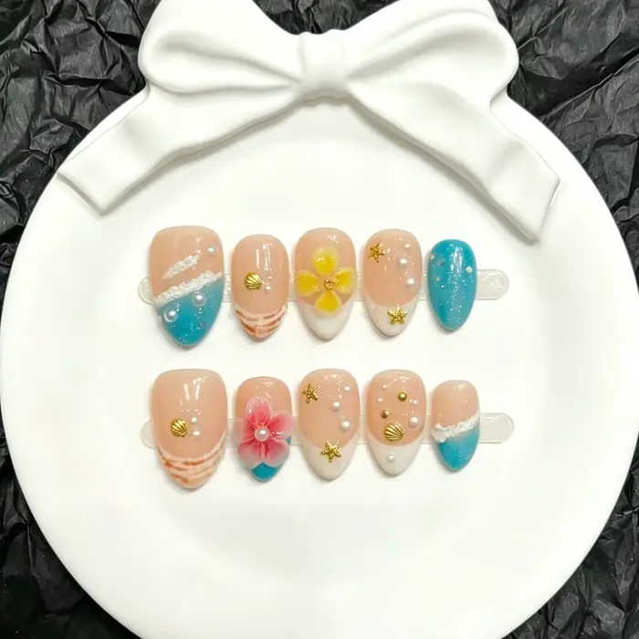 10 faux ongles à presser moyens en forme d'amande