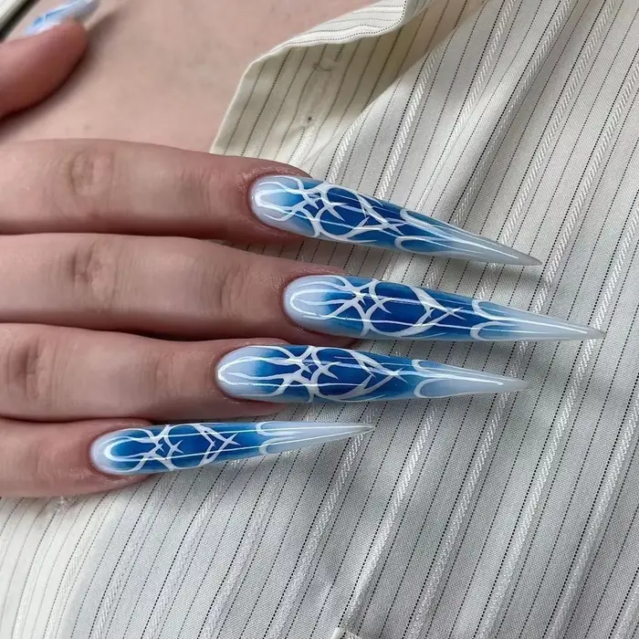 Ligne bleue délineation Gradual Halo teinture longue pointe Nail Art amour faux ongles détachable fini