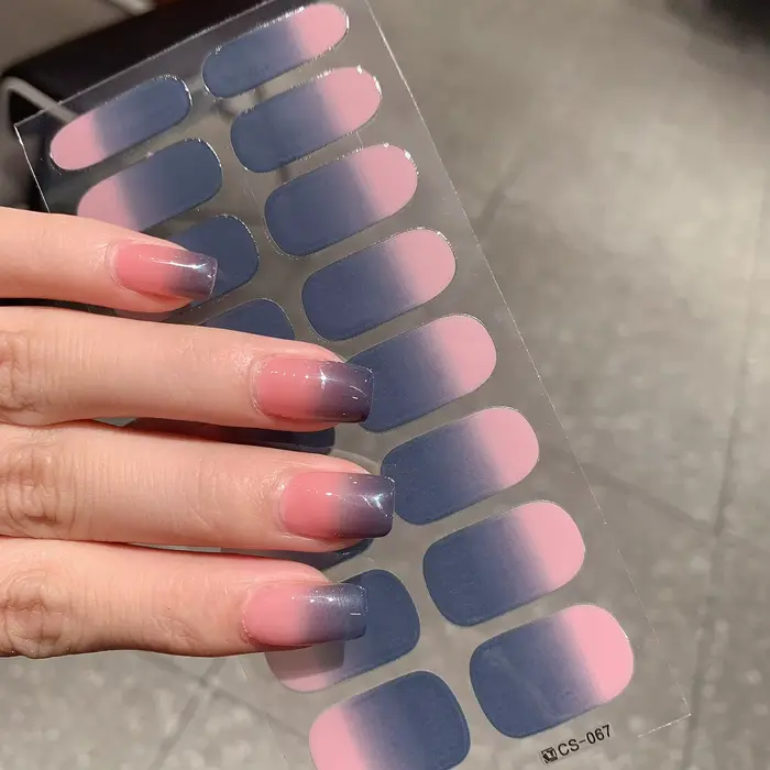 Autocollant pour ongles Semi-durci dégradé, 1 feuille, Gel solide multicolore, couverture complète,