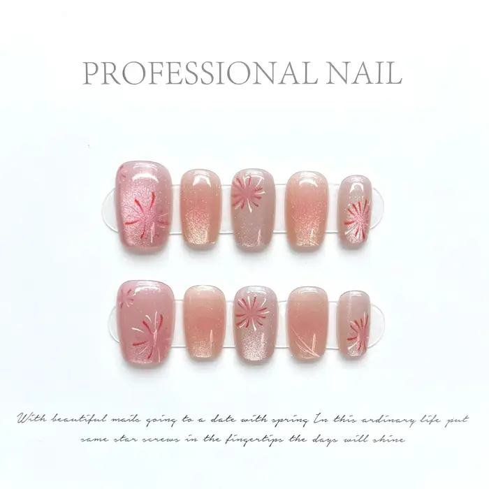 Faux ongles yeux de chat rose, faits à la main, à pression, avec nœud papillon, motifs de cœur d'amo