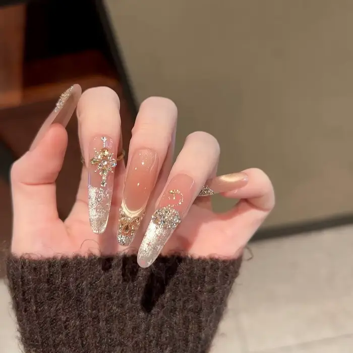 10 pièces blanc pur français presse sur ongles longue tête d'amande faux