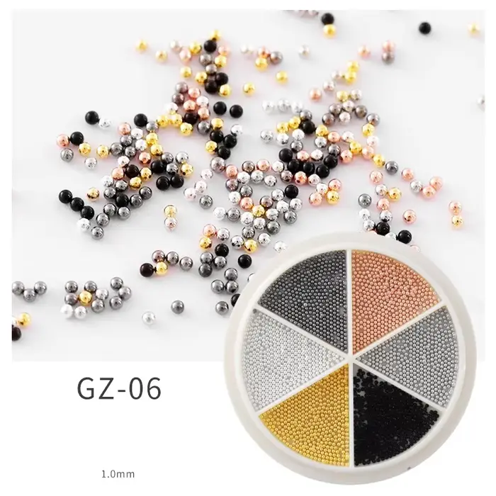Petites perles de Caviar en acier pour Nail Art, 6 grilles, 0.8 à 1.5mm, taille mixte, Design 3D, or