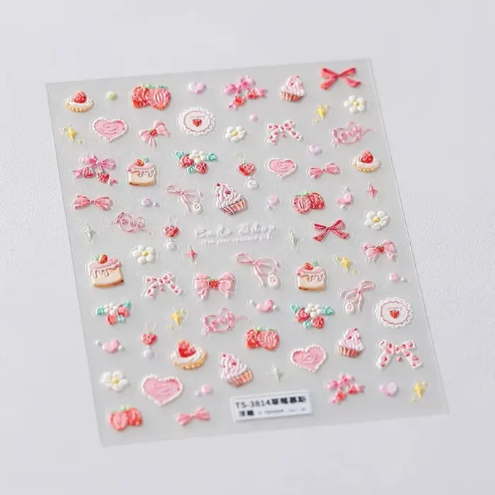 Autocollants pour Nail Art, décalcomanies de manucure, joli Muffin aux fraises, crème, gâteau, crème