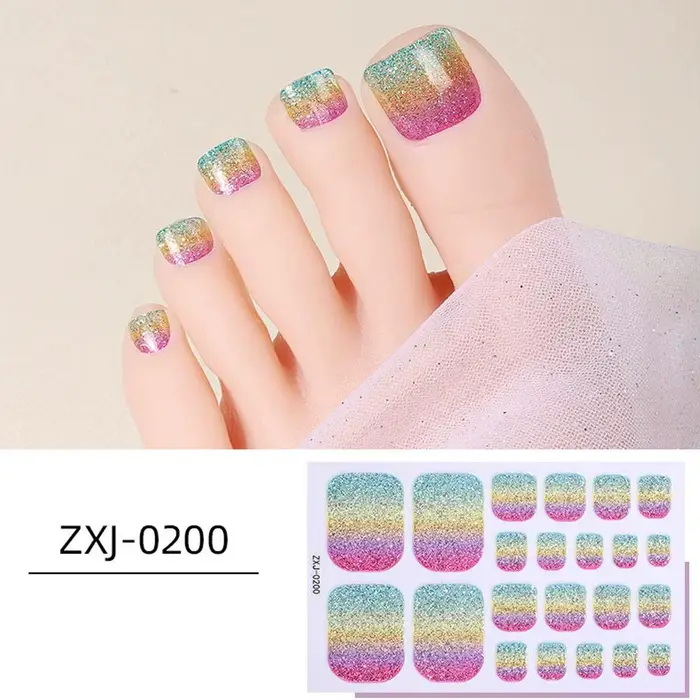 22 bandes/feuille de bandes adhésives en gel semi-durci pour ongles de pieds, longue durée, couvertu