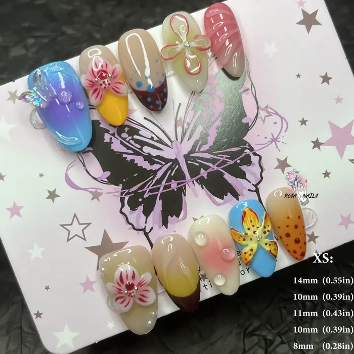 Presse à fleurs 3D colorée sur les ongles, faites maison, couleurs des ongles, fleurs 3D faites à la