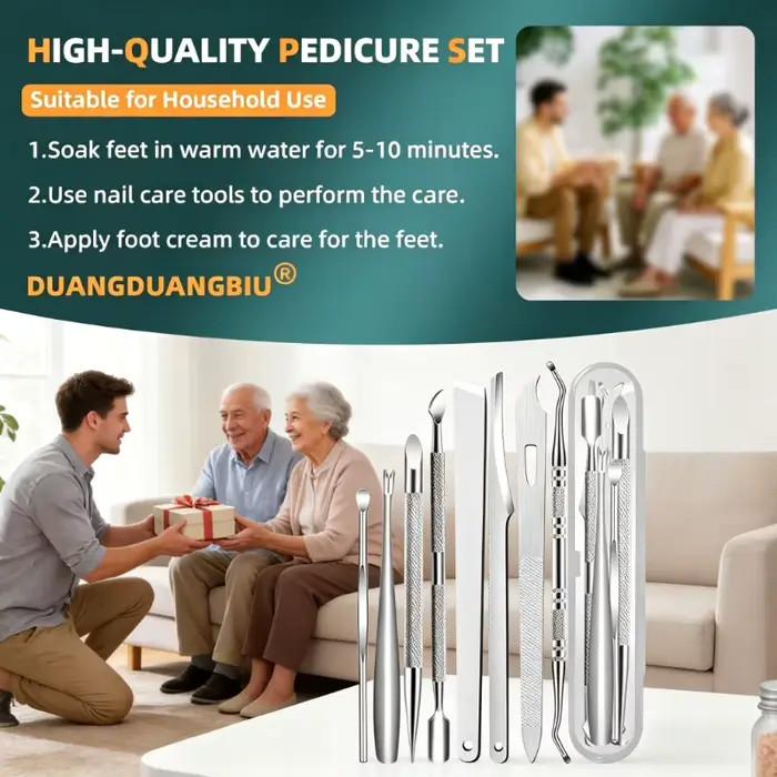 8 outils de pédicure en acier inoxydable pour le soin des mains et des pieds