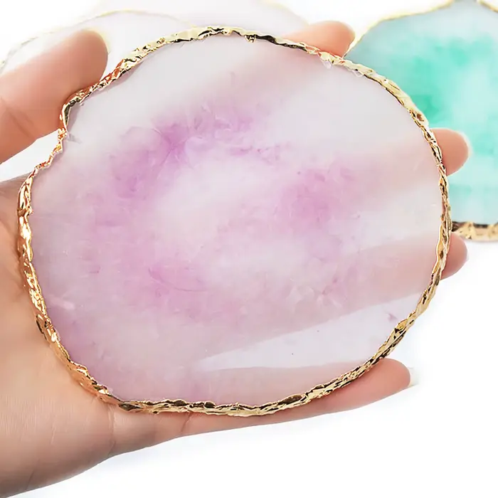 Palette de Faux Ongles Ronds en Résine et Pierre d'Agate