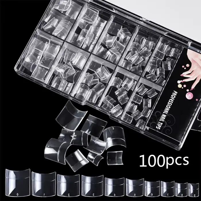 100 pièces clair court carré ongles conseils demi couverture Gel doux français faux ongles pointe ar