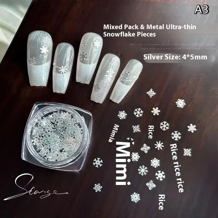 Flocons de neige hiver ongles paillettes scintillantes