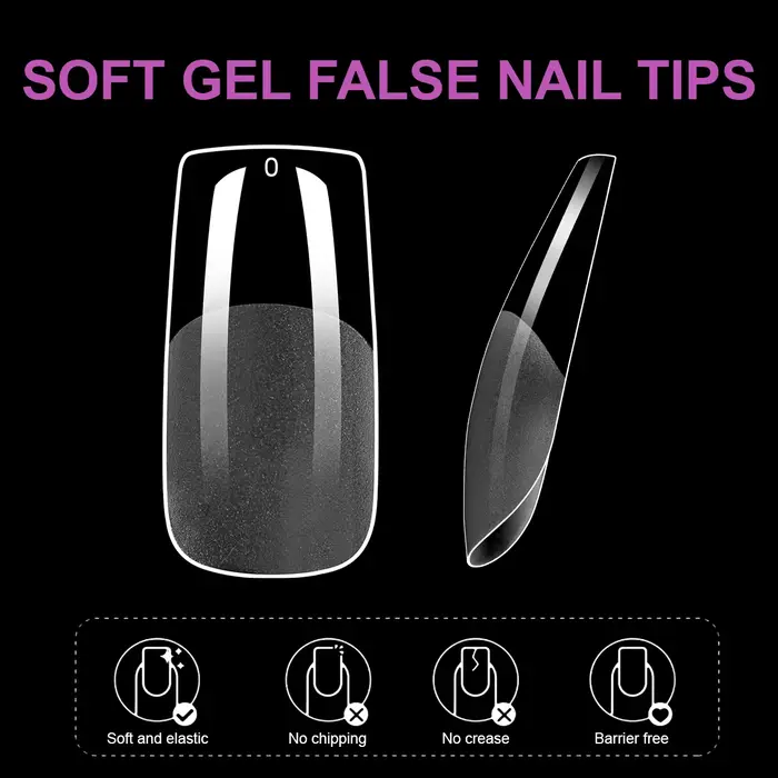 550 pièces pointes d'ongles en Gel souple couverture complète faux ongles conseils pour Extensions d