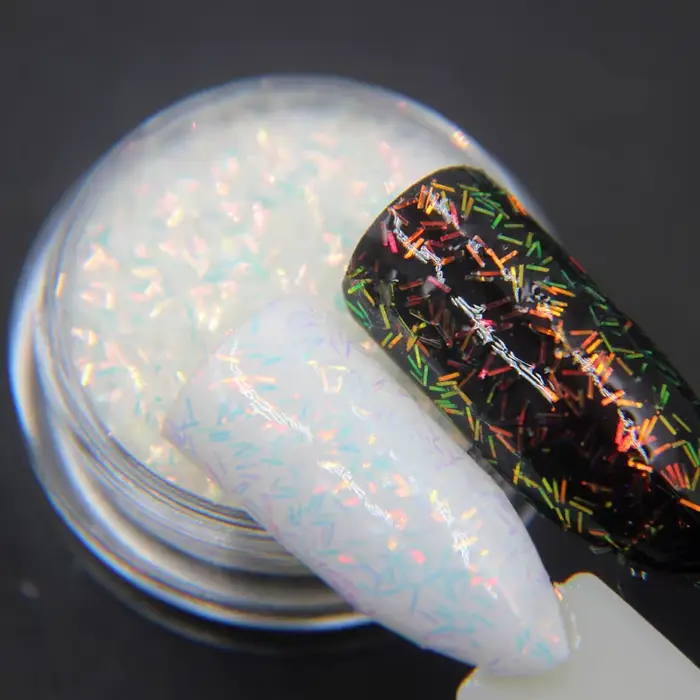1 boîte de paillettes à rayures colorées blanches AB