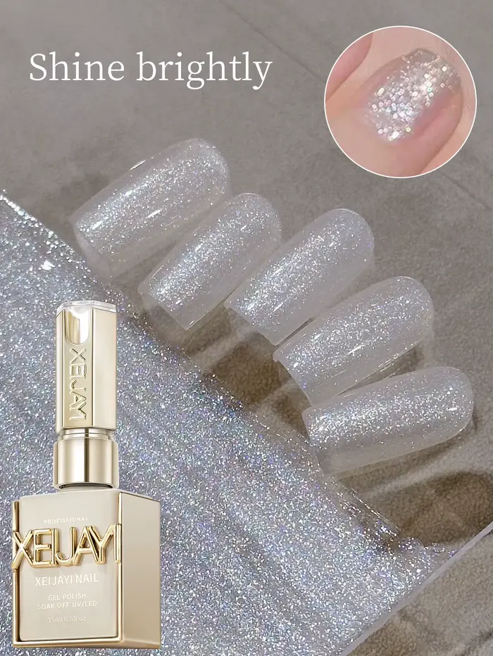 Gel pour ongles à paillettes blanches de 15 ml. Utiliser avec des manteaux de base
