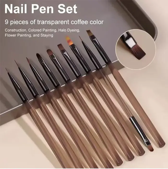 9 pièces brosse à ongles Liner bricolage peinture stylo manucure acrylique dessin