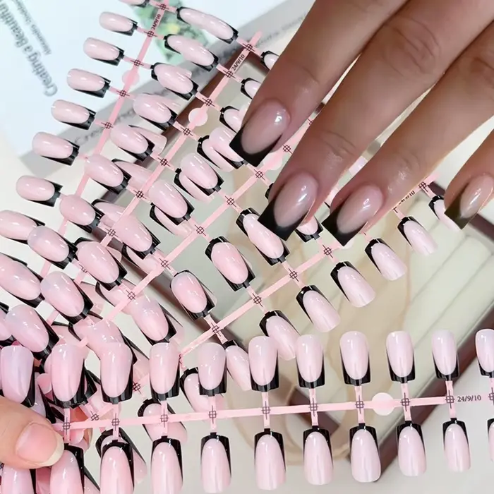 120 pièces court carré blanc français faux ongles conseils nu rose cercueil en forme brillant presse