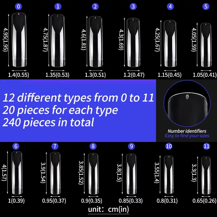 240PC Hawk incurvé longs carrés faux ongles 12 taille XXL courbe Extra profonde couverture complète acrylique