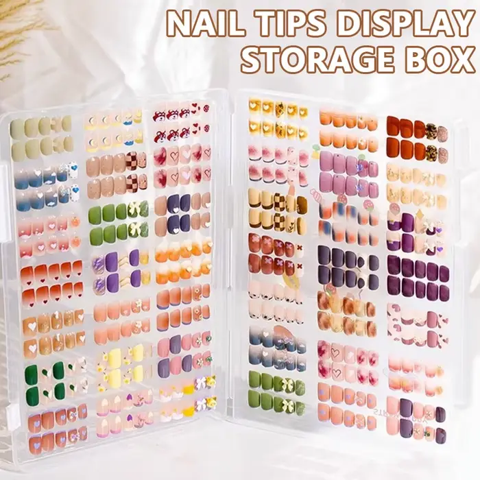 Boîte de rangement transparente pour nail art, boîte de rangement portable pour ongles, avec séparateur, utilisée pour l'affichage des créations de nail art et pour les salons de manucure