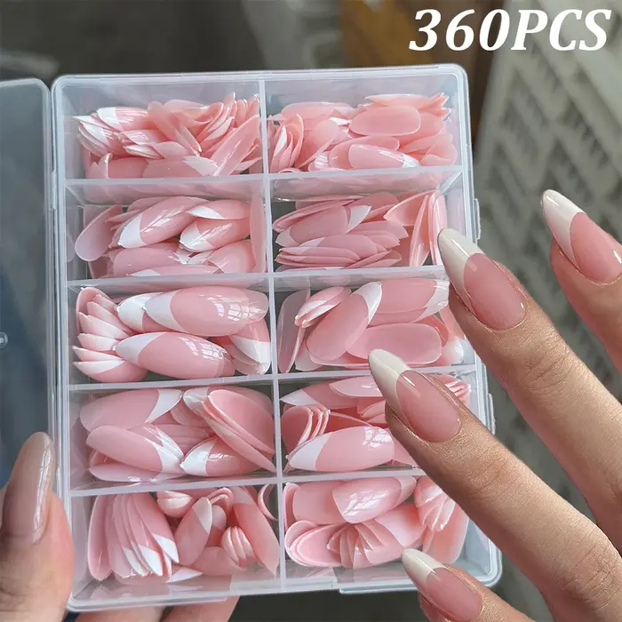 360/240/120 pièces rose clair amande presse sur ongles brillant blanc français faux