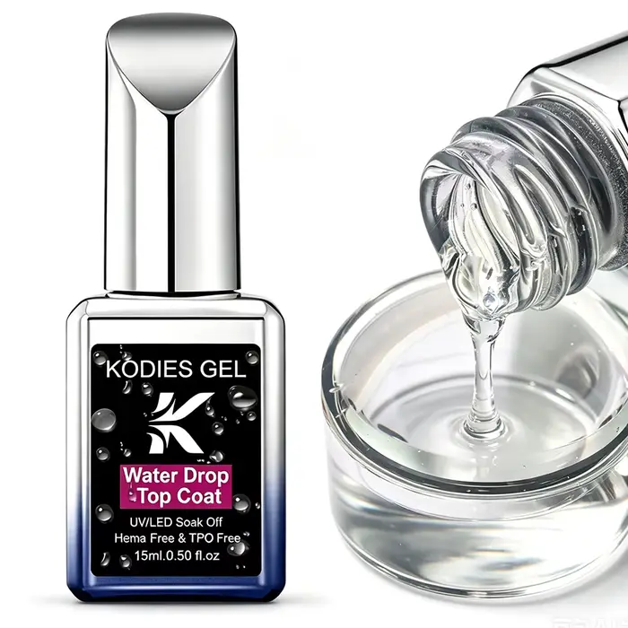 KODIES GEL HEMA/TPO Free Water Drop Top Coat Sans Résidu Auto-Nivelant Effet 3D Fini Cristal Manucure Semi-Permanent