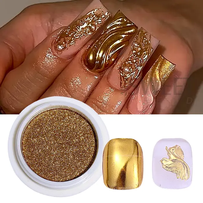 Poudre à ongles chromée argentée