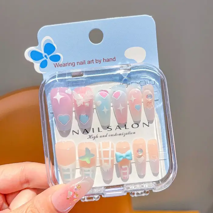Nouveaux autocollants pour ongles longs en forme de cerise et de cœur