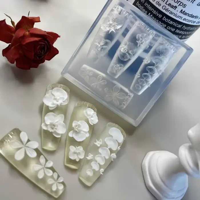 Moule à ongles en Silicone Transparent 3D, décorations pour Nail Art, fleurs Phalaenopsis, modèles d