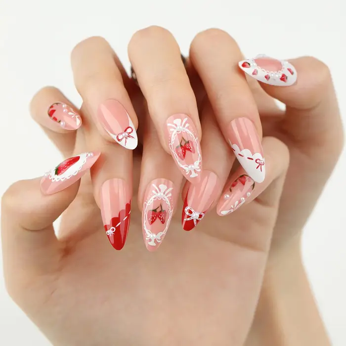Faux ongles courts français amovibles à presser