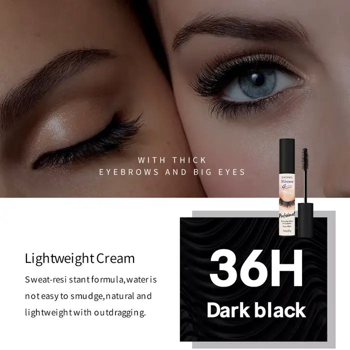 Le mascara 4D est durable, mince, recourbé et dense, imperméable, résistant à la transpiration et sans bavures.