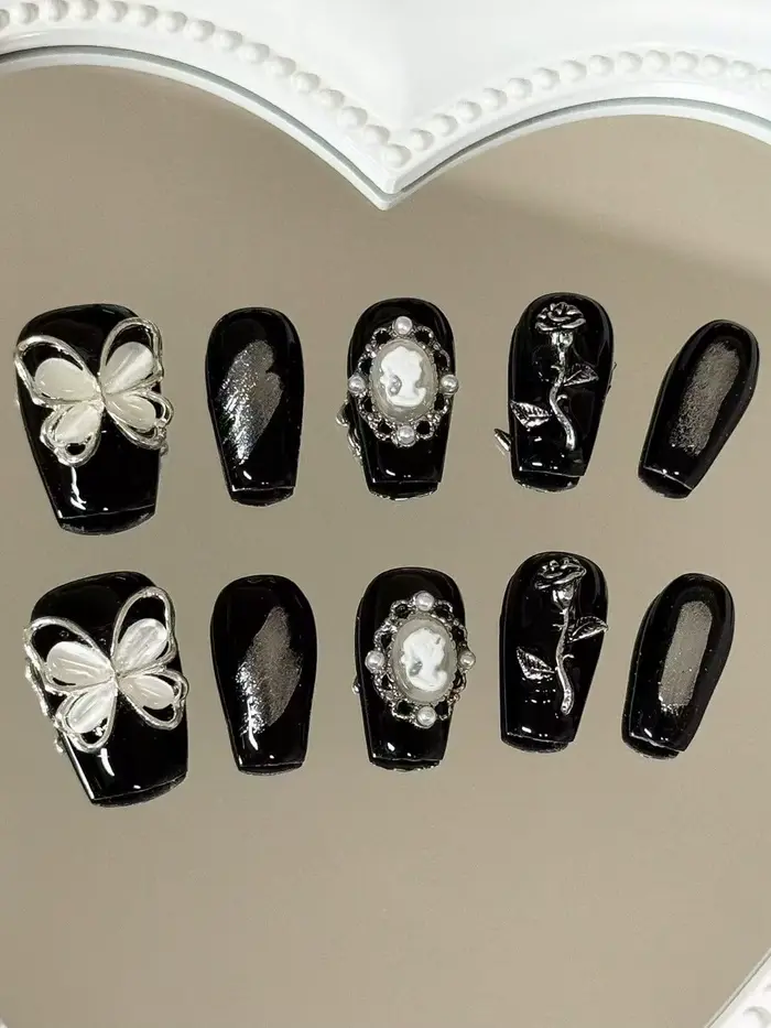 Ensemble de 10 faux ongles trapézoïdaux faits à la main