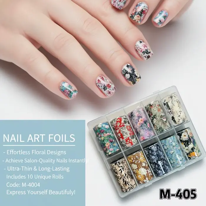 10 Rolls Flower Nail Foil Nails Art Design Stickers Decals Holographic Foils Paper Starry Sky Star Transfer