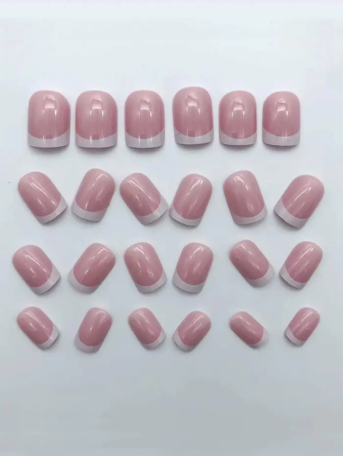 24 pièces/ensemble faux ongles carrés courts pour femmes mignon mariée coeur blanc français conseils