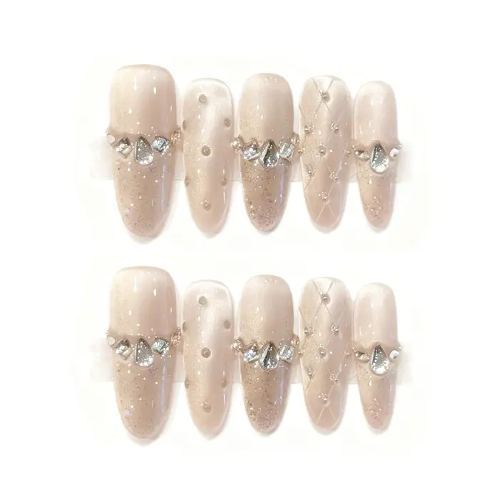 Faux ongles en cristal œil de chat pailletés 10 pièces faits à la main à presser avec strass