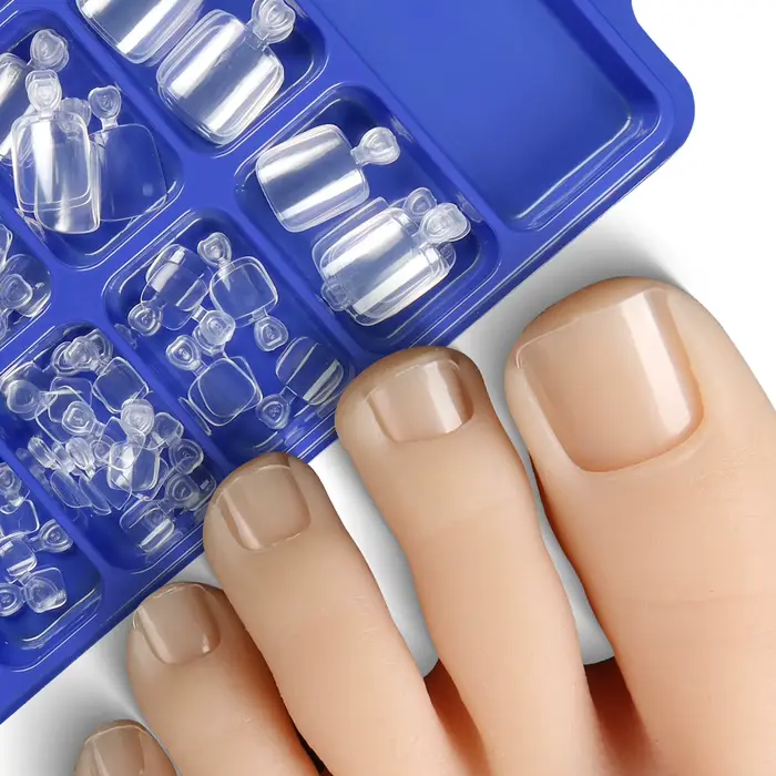 100 faux ongles de pieds naturels blancs à presser, couverture complète, carrés, pour nail art, en a
