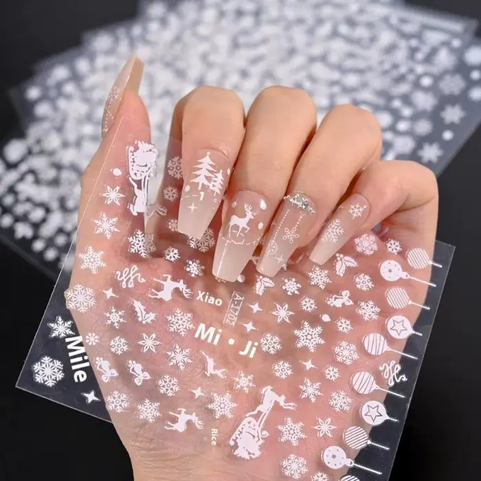 Autocollants 3D en relief flocon de neige d'hiver pour nail art