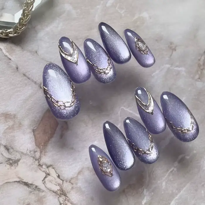 24 pièces marron dégradé faux ongles conseils portable oeil de chat amande presse sur ongles avec pa