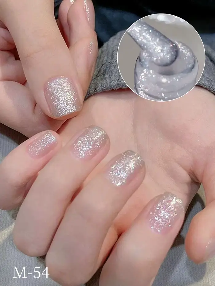 Gel pour ongles à paillettes blanches de 15 ml. Utiliser avec des manteaux de base