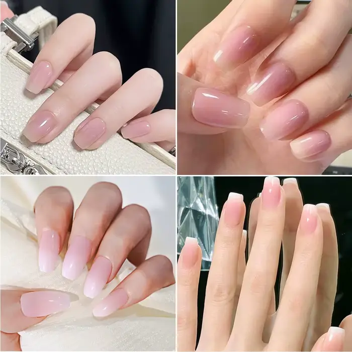 120 pièces rose Ombre moyen cercueil presse sur ongles brillant à la main acrylique faux