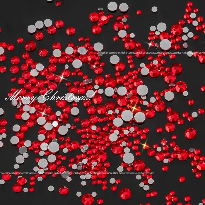 12 grilles 3D noël rouge forme aléatoire Nail Art strass verre scintillant Flatback diamant