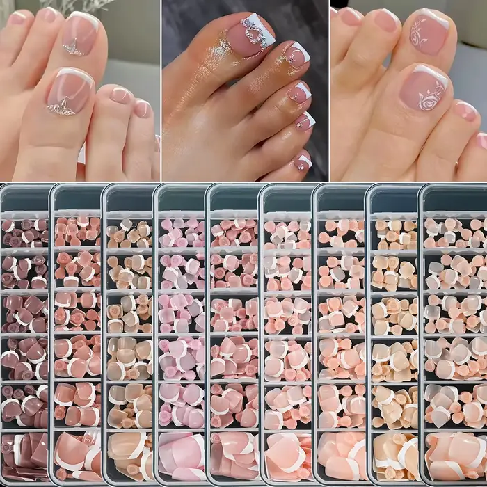 120 pièces/boîte pointe française ongles à pression système de couleur rose forme carrée