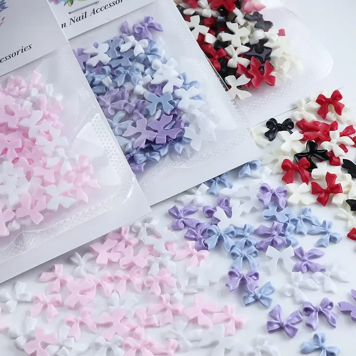 Breloques pour ongles avec nœud en ruban, accessoires colorés, cravate papillon, pièces de manucure,
