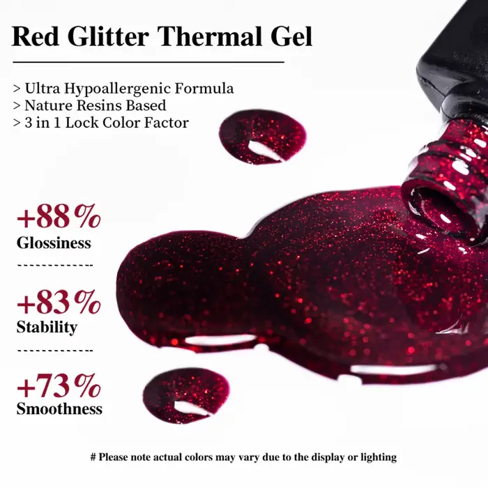 Vernis à ongles thermique à paillettes rouges